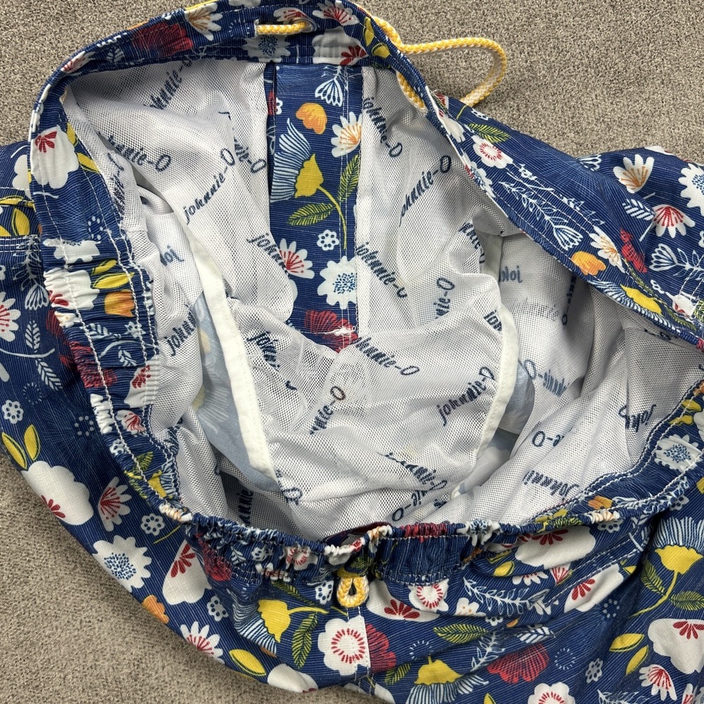 JOHNNIE-O Floral Mesh Lined Swim Shorts Mens Large 9" Art Vacation Blue Stretch - Picture 4 of 10